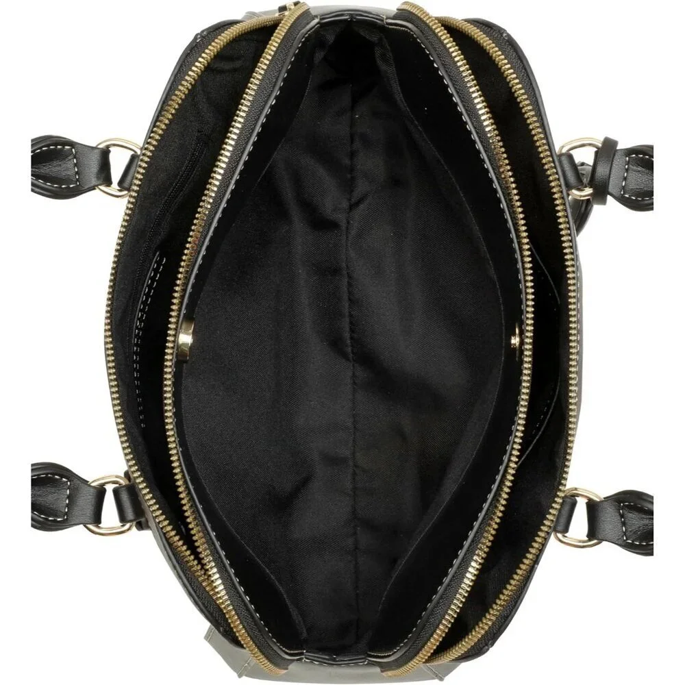 Women's Cibrina Dome Satchel Black White Canvas Zipper Closure Everyday Use